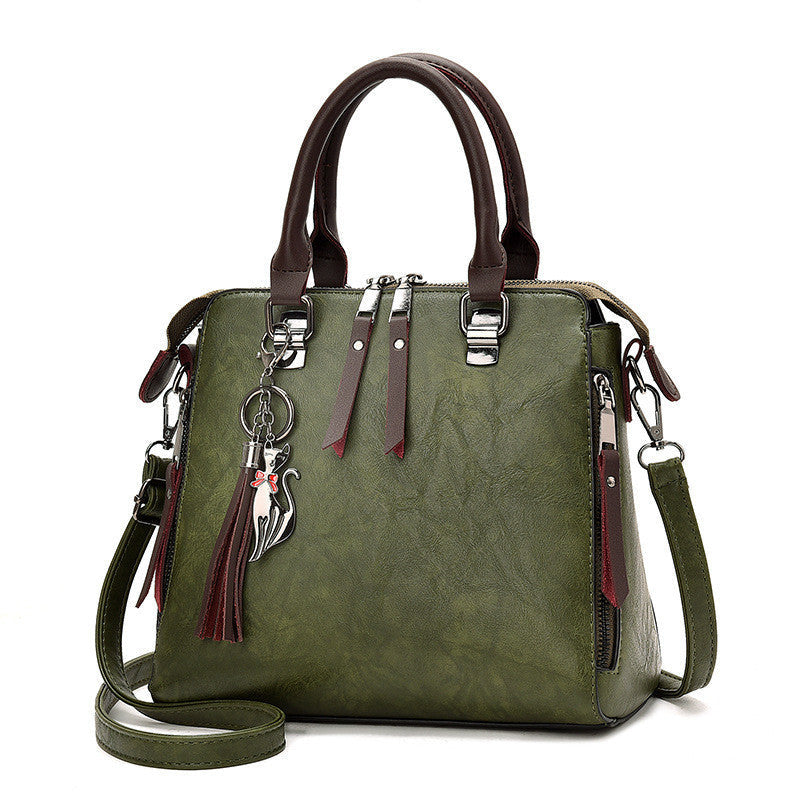 Damen Schultertasche Vintage – Große Tasche aus PU-Leder mit Quaste