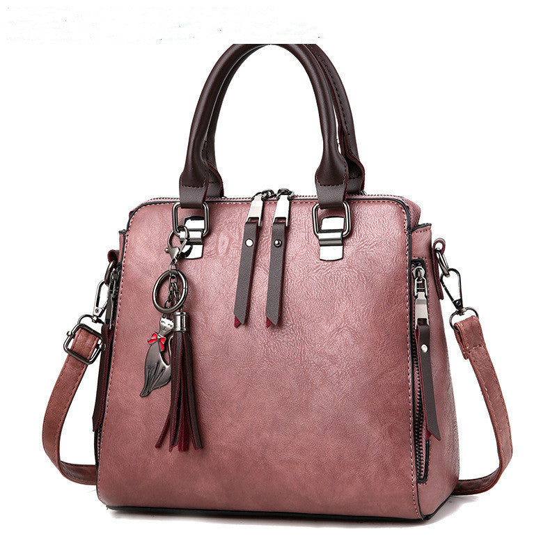 Damen Schultertasche Vintage – Große Tasche aus PU-Leder mit Quaste