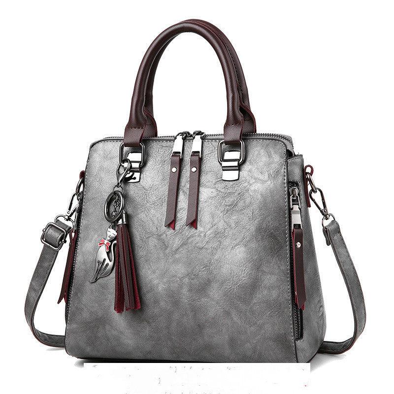 Damen Schultertasche Vintage – Große Tasche aus PU-Leder mit Quaste