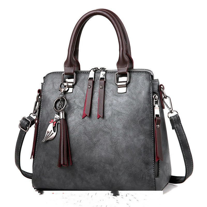 Damen Schultertasche Vintage – Große Tasche aus PU-Leder mit Quaste