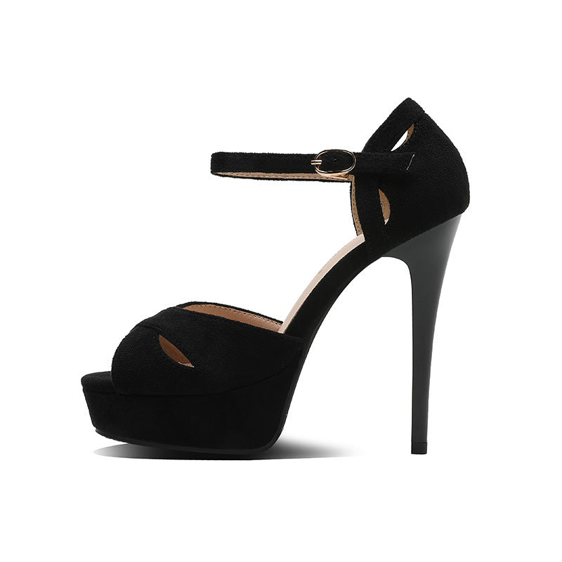 Elegante Plateau High Heels Damen - Stiletto Sandaletten mit Fischmaul-Design