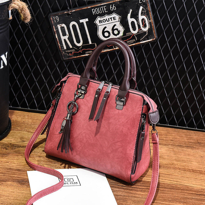 Damen Schultertasche Vintage – Große Tasche aus PU-Leder mit Quaste