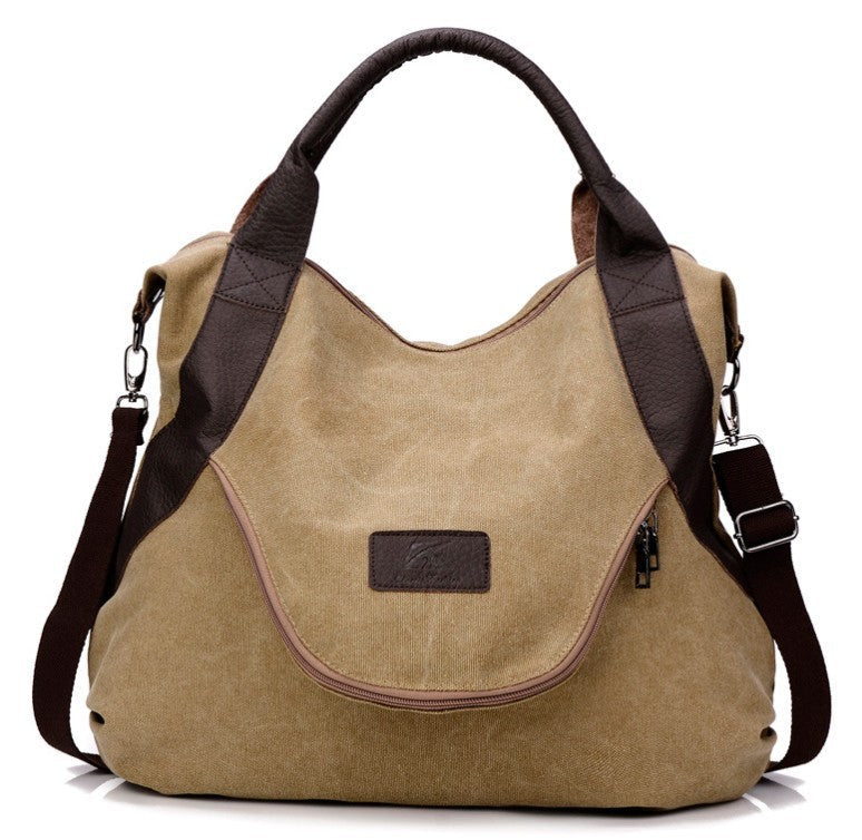 Damen Canvas Handtasche – Minimalistische Schultertasche im Vintage Look