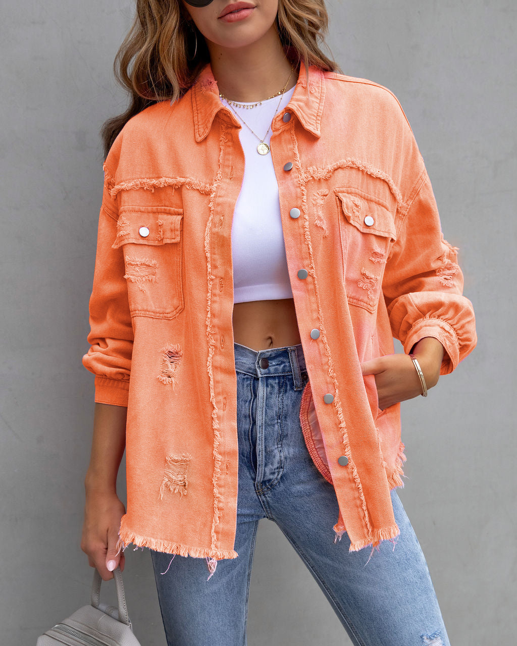 Ripped Damenjacke in Orange - stylische Übergangsjacke für Frühling & Herbst