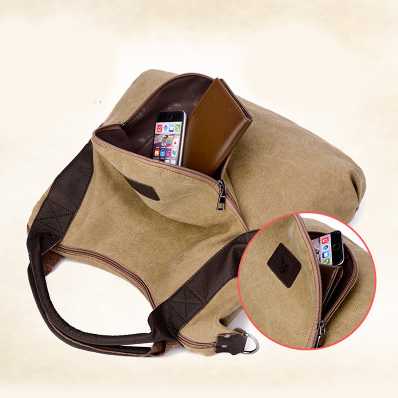 Damen Canvas Handtasche – Minimalistische Schultertasche im Vintage Look