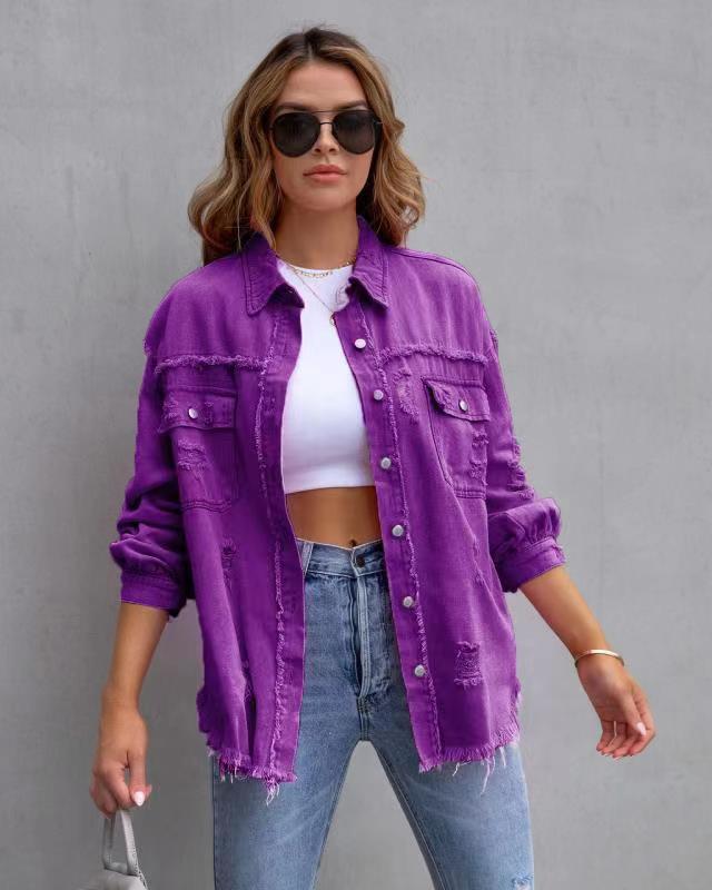Ripped Damenjacke in Lila - trendige Frühlingsjacke für Damen