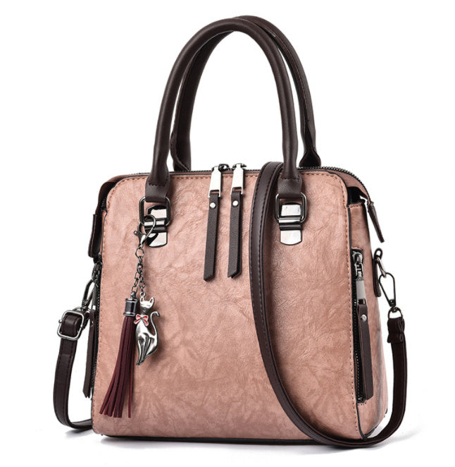 Damen Schultertasche Vintage – Große Tasche aus PU-Leder mit Quaste