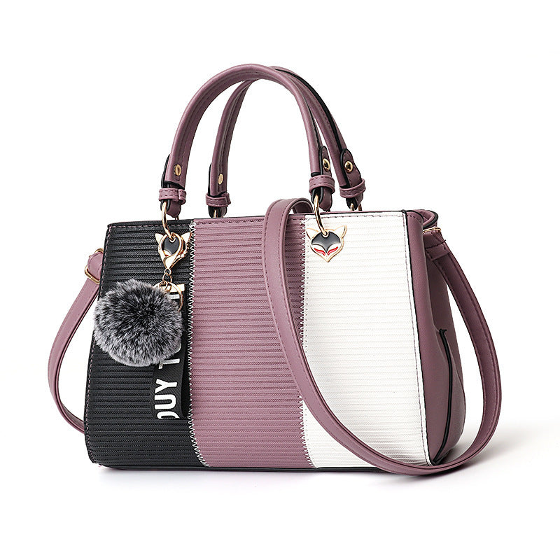 Damen Patchwork Handtasche – Elegante Schultertasche mit Anhänger