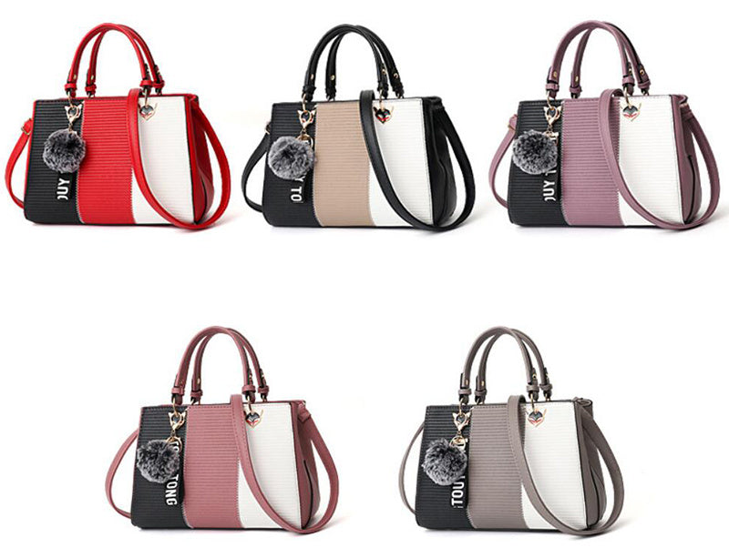 Damen Patchwork Handtasche – Elegante Schultertasche mit Anhänger