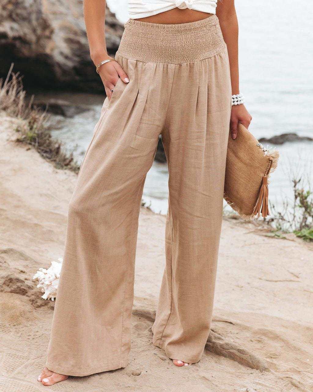 Leichte Damenhose Sommer – Baumwolle mit weitem Bein, Beige