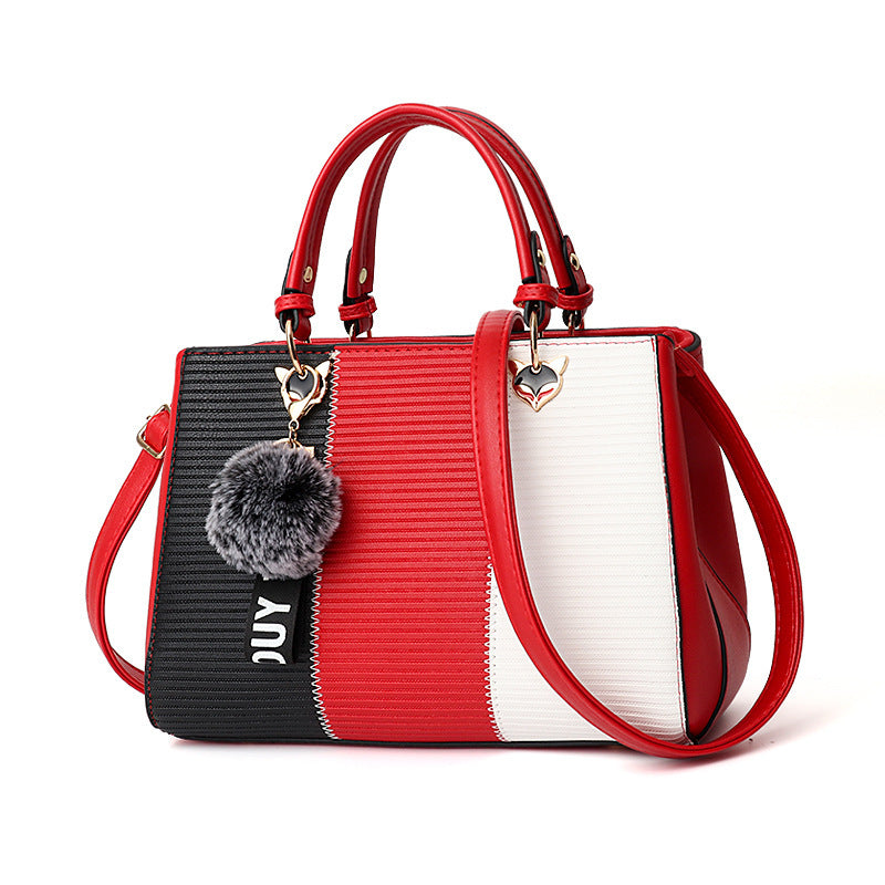 Damen Patchwork Handtasche – Elegante Schultertasche mit Anhänger