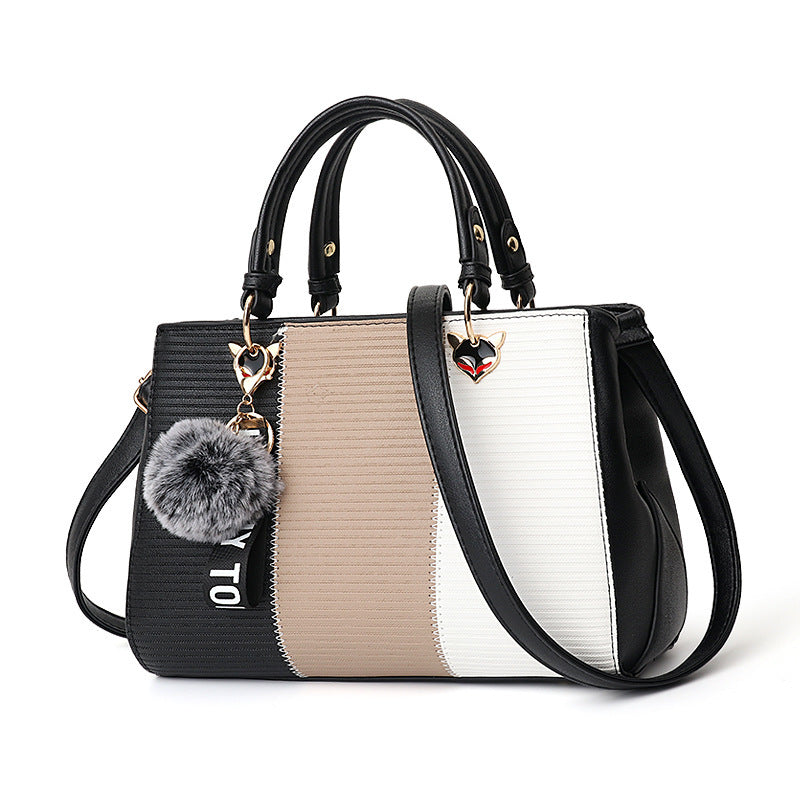 Damen Patchwork Handtasche – Elegante Schultertasche mit Anhänger