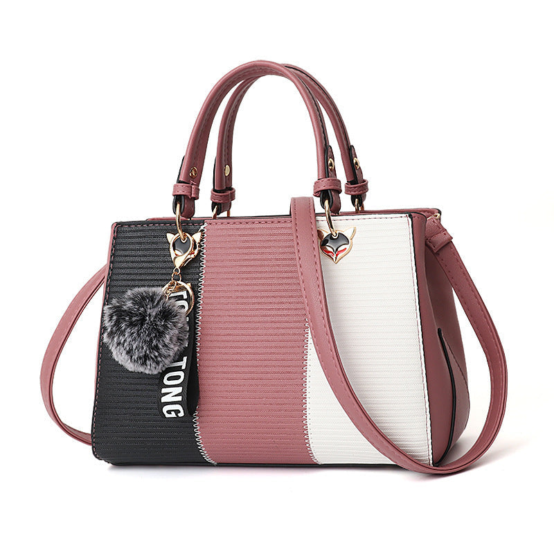 Damen Patchwork Handtasche – Elegante Schultertasche mit Anhänger