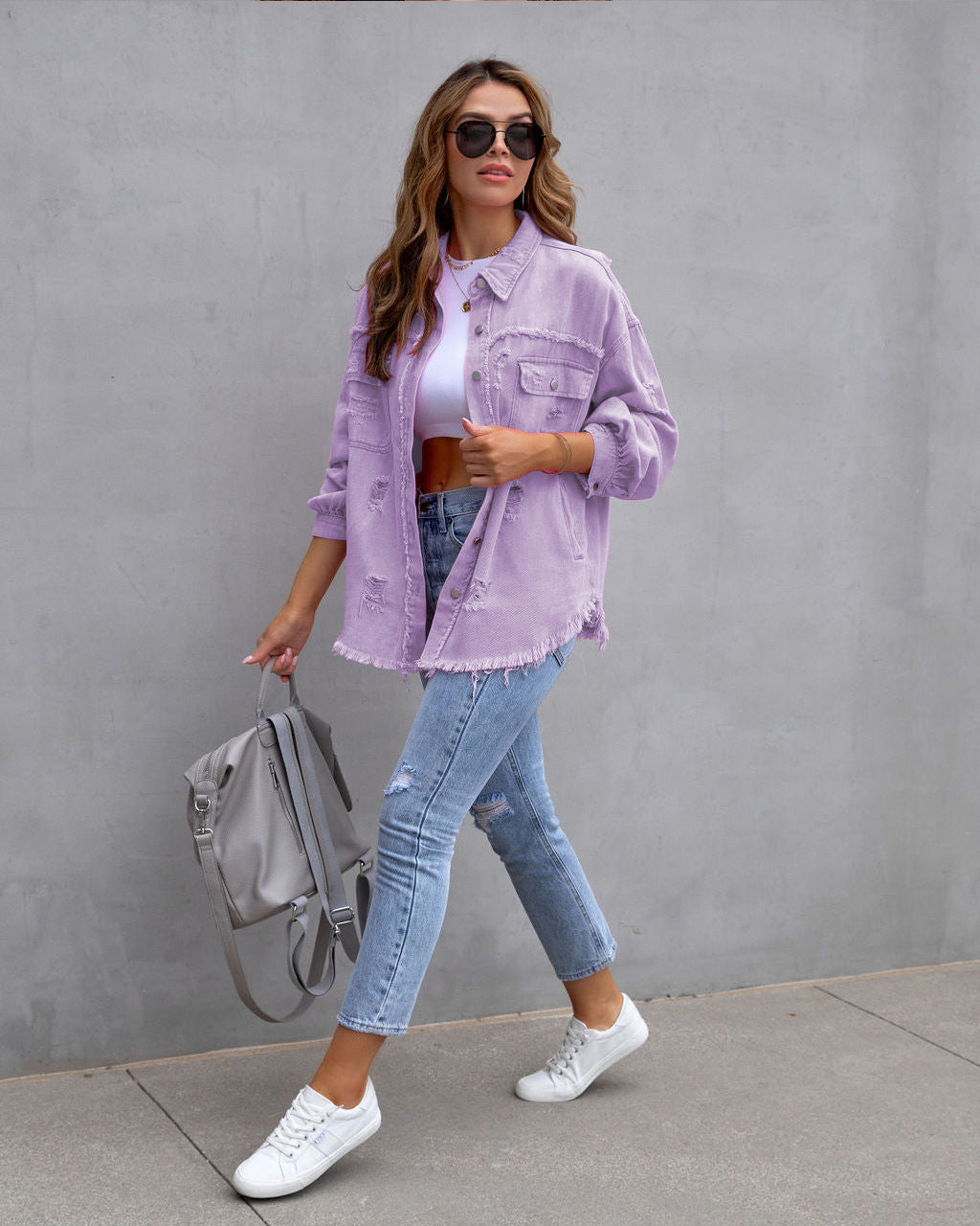 Ripped Damenjacke in Helllila - modisches Übergangsoutfit