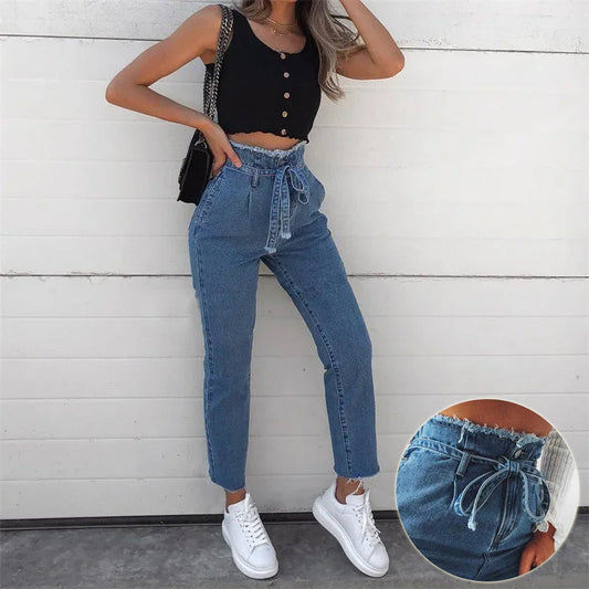 High Waist Jeans Damen in Dunkelblau – figurformend & stretchig