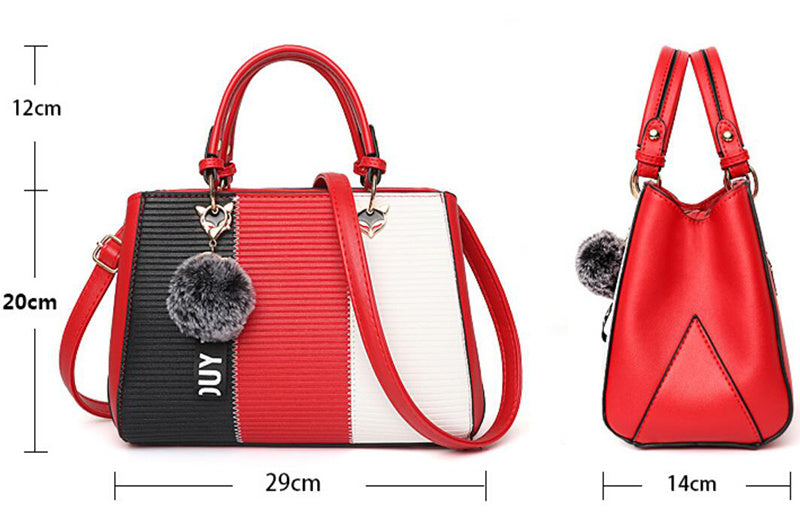 Damen Patchwork Handtasche – Elegante Schultertasche mit Anhänger