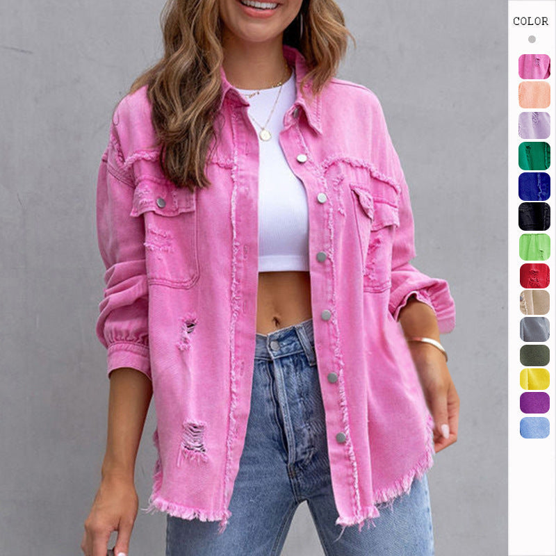 Damen Übergangsjacke im Ripped-Look in Pink, locker geschnitten