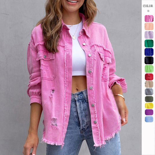 Damen Übergangsjacke im Ripped-Look in Pink, locker geschnitten