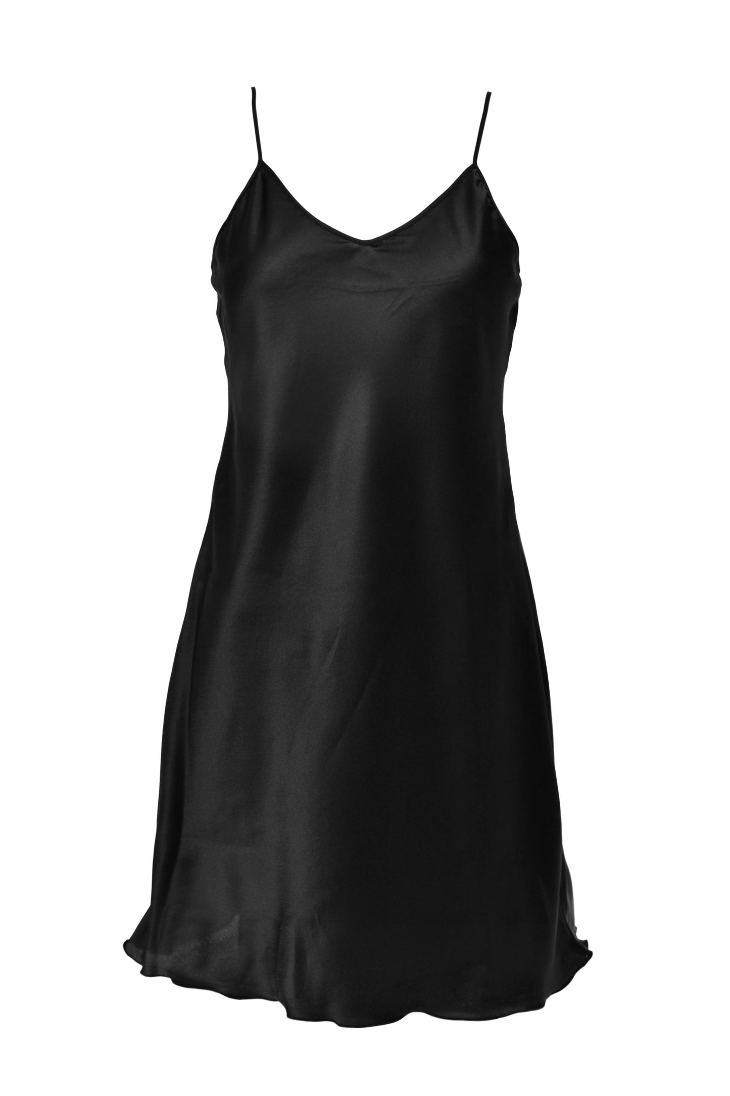 Black Easy Line Satin Petticoat made of 100% polyester with thin straps and smooth finish