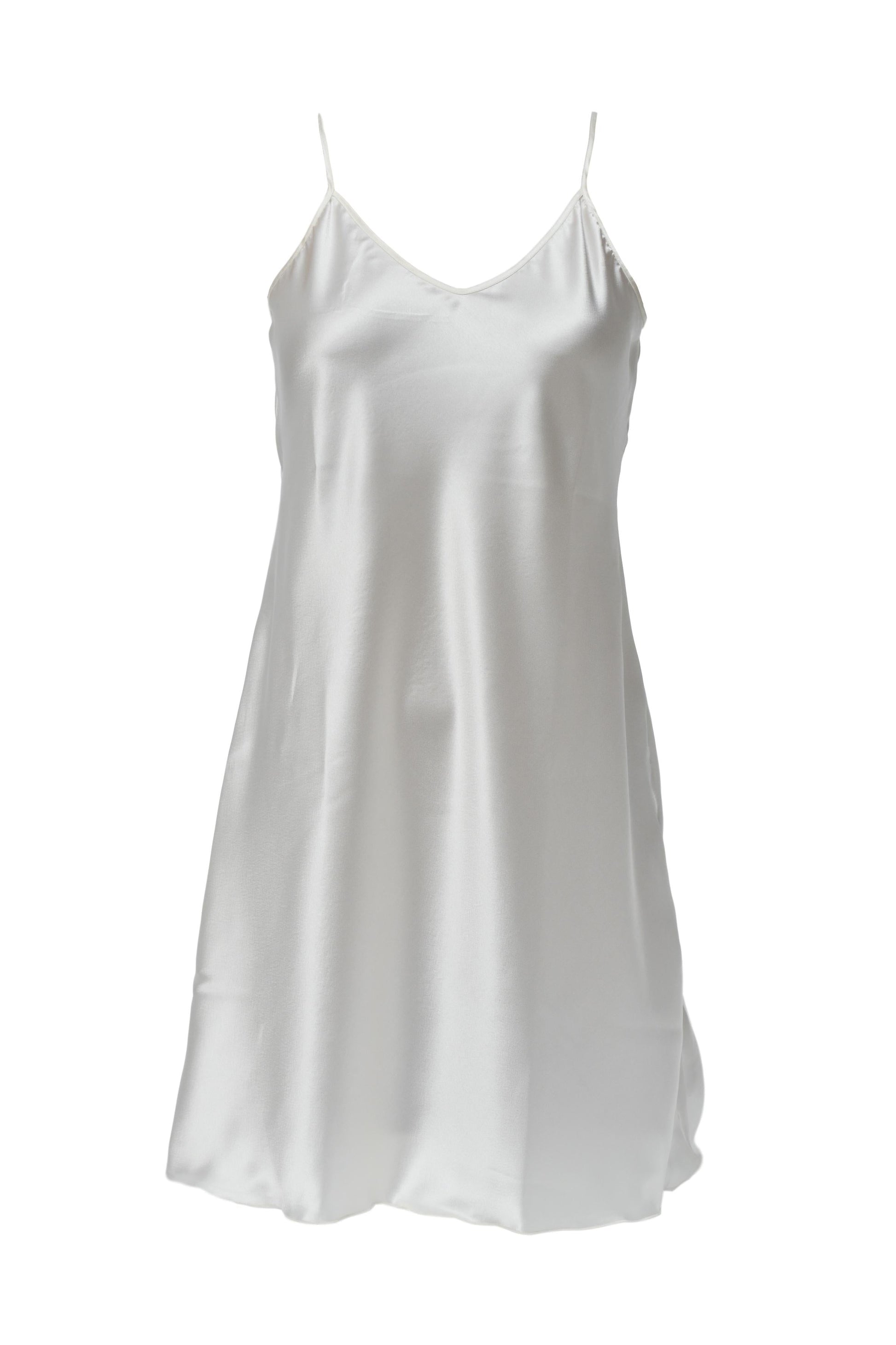 White Easy Line Satin Petticoat slip dress with thin straps made of 100% polyester