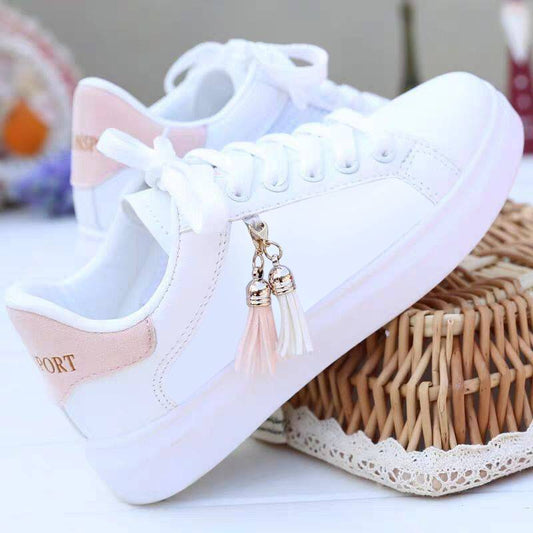  Damen Sneaker Sommer weiß mit rosa Quaste“