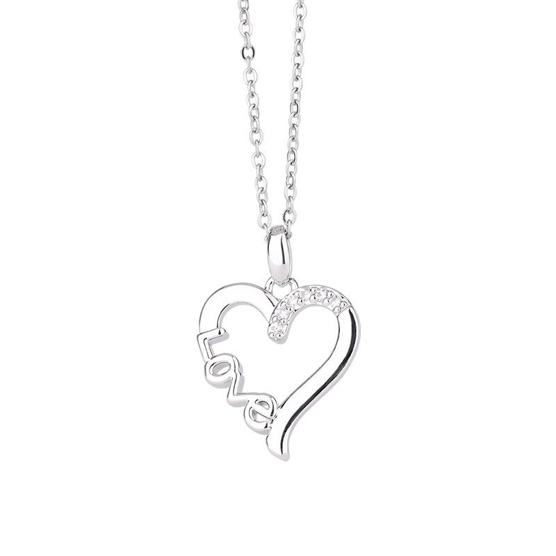 LOVE Halskette Damen - filigraner Herzanhänger mit Zirkonia auf Silberkette