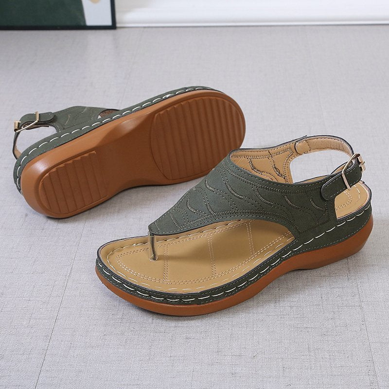 Grüne Damen Keilsandaletten - luftige Sommerschuh mit Riemen