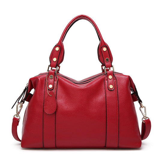 Modische Damen Handtasche aus rotem PU-Leder mit Doppelgriffen und Schulterriemen - elegante Alltags-Schultertasche